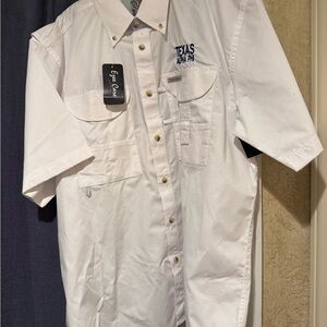 NWT Texas Flag Men's White Fishing Shirt with Alpha Phi Embroidery